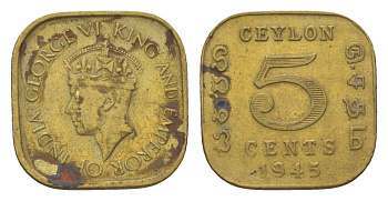 Цейлон 5 центов 1945 KM 113.2 никель латунь 4625-652