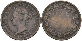 Канада 1 цент ND (1876-1899) Виктория (1837-1901) KM 7 бронза 4620-334