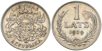 Латвия 1 лат 1924 Первая республика (1918-1939) KM 7 серебро 4561-1253