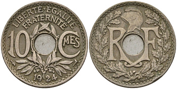 Франция 10 сантимов 1924 KM 866a, Le Franc 138.3 медно-никель 4143-937