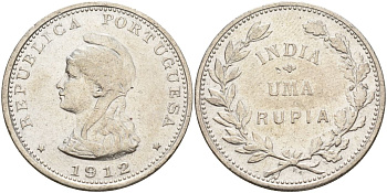 Португальская Индия 1 рупия 1912 KM 18 серебро 1529-924