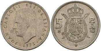 Испания 5 песет 1975 (80) Хуан Карлос I (1975-2014) KM 807 медно-никель 210-156