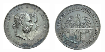 Австрия медаль 1886 50 лет курорту Мерано, 35,5 мм, 19,5 гр  бронза    1072-1-62