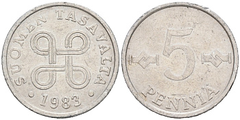ФИНЛЯНДИЯ 5 ПЕННИ 1983 KM 45а алюминий 192-1227