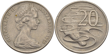 Австралия 20 центов 1969 Елизавета II (1952-2022), утконос KM 66 медно-никель 1524-811