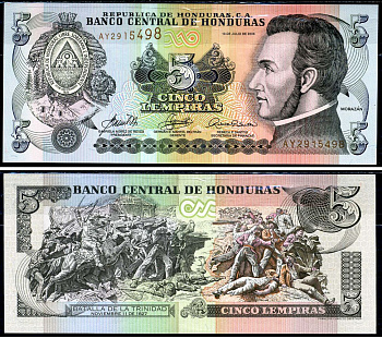 Гондурас 5 лемпира 2006 Pick 91a бумага UNC (пресс) 6283-4-2-1