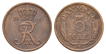 Дания 5 эре 1964 C.S, Фредерик IX (1947-1972) KM 848.1 бронза 4700-856