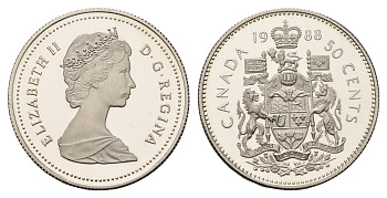 Канада 50 центов 1988 Елизавета II (1952-2022), герб KM 75.3 никель PROOF 603-511