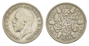 Великобритания 6 пенсов 1936 Георг V (1910-1936) KM 832, Spink 4041 серебро 4160-1048