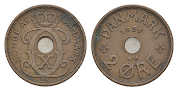 Дания 2 эре 1934 N, Кристиан X (1912-1947) KM 827 бронза 4639-747
