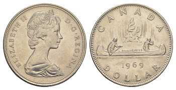 Канада 1 доллар 1969 Елизавета II (1952-2022), каноэ KM 76.1 никель UNC 4653-224