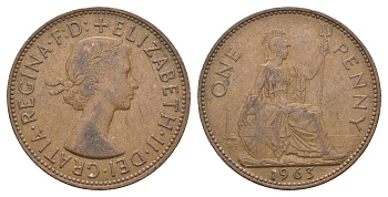 Великобритания 1 пенни 1963 Елизавета II (1952-2022) KM 897, Spink 4157 бронза 4661-914