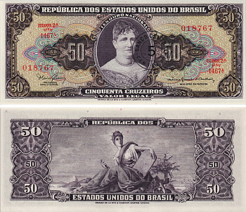 БРАЗИЛИЯ 5 СЕНТАВО 1967 НАДПЕЧАТКА НА 50 КРУЗЕЙРО Pick 184b бумага UNC (ПРЕСС) 8605-45-2-2