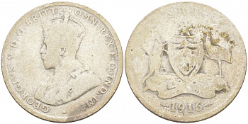 Австралия 1 шиллинг 1916 Георг V (1910-1936), герб Австралии KM 26 серебро 68-513