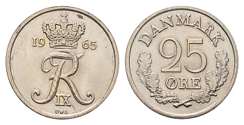 Дания 25 эре 1965 KM 850 медно-никель UNC 84-847