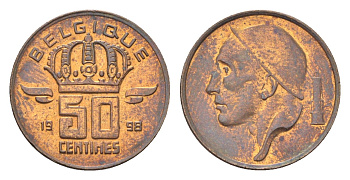 Бельгия 50 сантимов 1998 Belgique, Бодуэн I (1951-1993) KM 148 бронза 4705-246