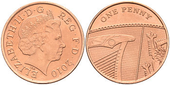 Великобритания 1 пенни 2010 Елизавета II (1952-2022) KM 1107, SpinkB6 сталь плакированная медью 4588-559
