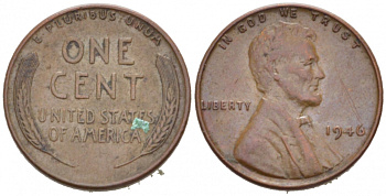 США 1 ЦЕНТ 1946 ЛИНКОЛЬН KM А132 медь цинк 3955-421