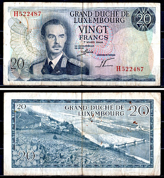 Люксембург 20 франков 1966 Pick 54 a (2) бумага 6312-52-2-1