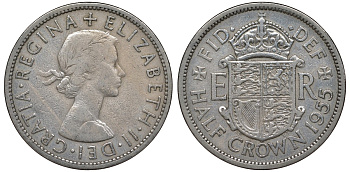 Великобритания 1/2 кроны 1955 Елизавета II (1952-2022) KM 907, Spink 4145 медно-никель 4131-626