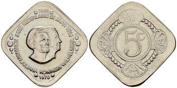 Нидерланды 5 центов 1970 25 лет освобождению Нидерландов от фашистских захватчиков X 8 медь цинк никель 4575-455