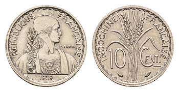 Французский Индокитай 10 сантимов 1939 KM 21.1 никель 4674-1122