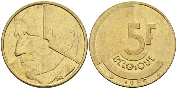 Бельгия 5 франков 1986 Belgique KM 163 алюминиевая бронза 4126-155