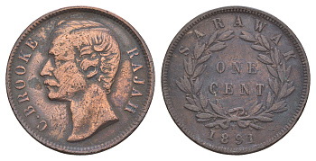 Саравак 1 цент 1891 Чарльз Брук (1868-1917) KM 6 медь 4653-931