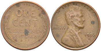 США 1 ЦЕНТ 1956 D, ЛИНКОЛЬН KM А132 медь цинк 3309-1153