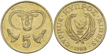 Кипр 5 центов 1988 KM 55.2 никель латунь 4141-945