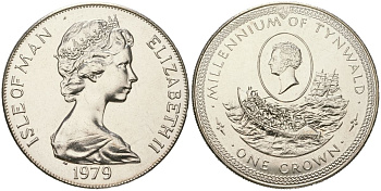 Остров Мэн 1 крона 1979 1000 лет Тинвальду - Шлюпка KM 50 медно-никель BU 00-1067-3-33