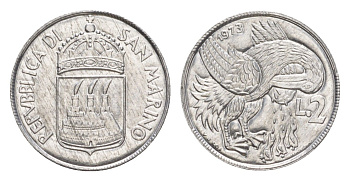 Сан-Марино 2 лиры 1973 KM 23 алюминий UNC 4647-162