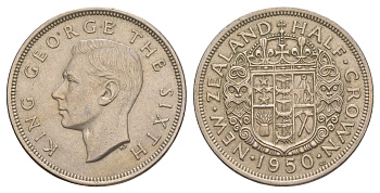 Новая Зеландия 1/2 кроны 1950 Георг VI (1936-1952) KM 19 медно-никель 4645-631