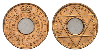 Британская Западная Африка 1/10 пенни 1956 самый редкий год типажа KM 32 бронза UNC 270-424