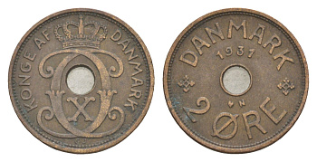 Дания 2 эре 1931 N, Кристиан X (1912-1947) KM 827 бронза 4639-755
