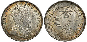 Гонконг 10 центов 1902 Эдуард VII (1901-1910) KM 13 серебро UNC 91-913