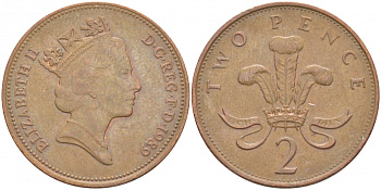 Великобритания 2 пенса 1989 Елизавета II (1952-2022) KM 936, Spink 4376 (C3) бронза 77-152