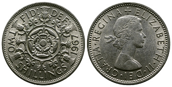 Великобритания 2 шиллинга (флорин) 1967 Елизавета II (1952-2022) KM 906, Spink 4146 медно-никель 4382-744