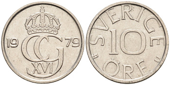 Швеция 10 эре 1979 Карл XVI Густав (1973- ) KM 850 медно-никель UNC 4585-418