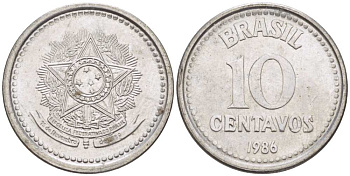 БРАЗИЛИЯ 10 СЕНТАВО 1986 РЕФОРМА 1986-1989 KM 602 нержавеющая сталь 100-143