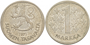 ФИНЛЯНДИЯ 1 МАРКА 1971 S KM 49а медно-никель 3718-755