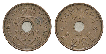 Дания 2 эре 1939 N, Кристиан X (1912-1947) KM 827 бронза 4639-765
