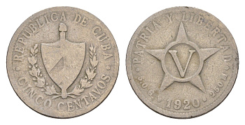 Куба 5 сентаво 1920 KM 11.1 медно-никель 4655-861