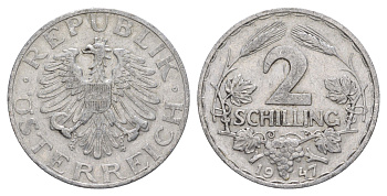 Австрия 2 шиллинга 1947 KM 2872 алюминий 4563-315