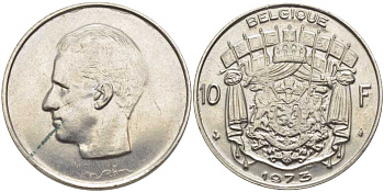 Бельгия 10 франков 1973 Belgique, Бодуэн I (1951-1993) KM 155.1 никель 115-716