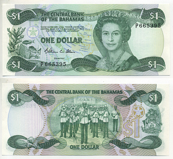 Багамские острова 1 доллар 1984 Елизавета II (1953- ), духовой оркестр Pick 43b бумага UNC (пресс) 00-000-00