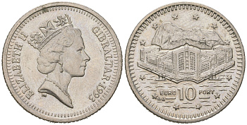 Гибралтар 10 пенсов 1993 KM 112 медно-никель UNC 4620-133