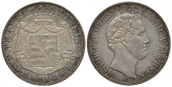 Саксония 1 талер 1846 F, Фридрих Август II (1836-1854) Jaeger 84, AKS 104, KM 1148 серебро 00-000-00