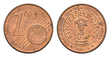 Австрия 1 евроцент 2008 KM 3082 сталь плакированная медью aUNC 4630-442