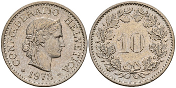 Швейцария 10 раппенов 1973 KM 27 медно-никель 4189-422